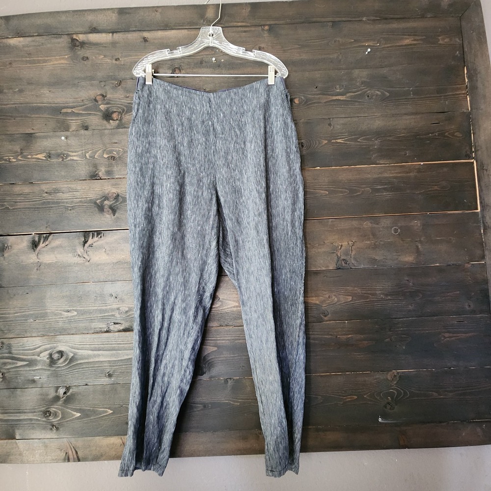 Habitat Pants Womens L‎ Stripe Lagenlook Beach Earthy 100% Linen Pull on Elastic
